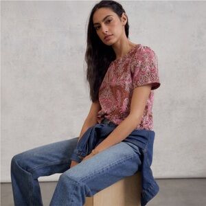 Anthropologie Demeter Paisley Knit Metallic Pink and Brown Tee Blouse